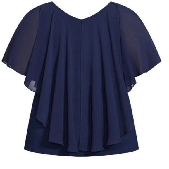 NWT Avenue Navy Overlay V-Neck Removable Tassel Necklace Blouse - Picture 5 of 9
